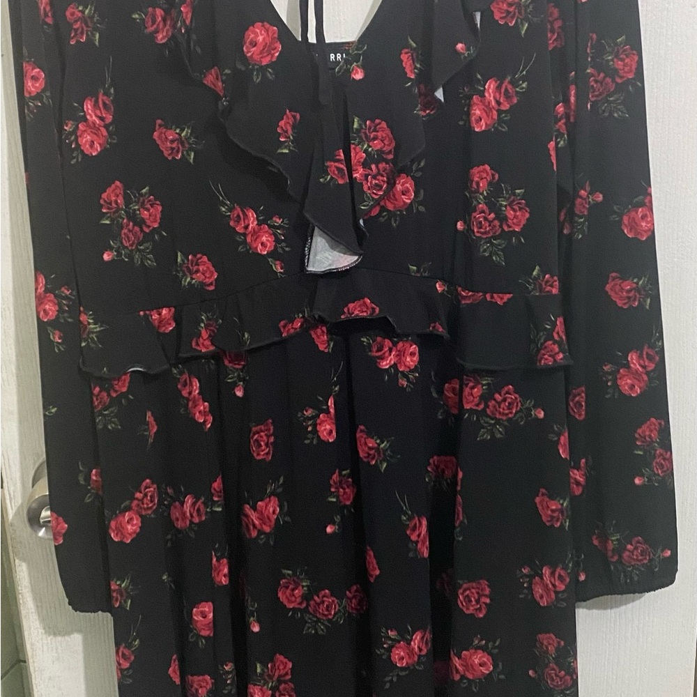 Torrid Black Dress with Red Floral Design